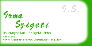 irma szigeti business card